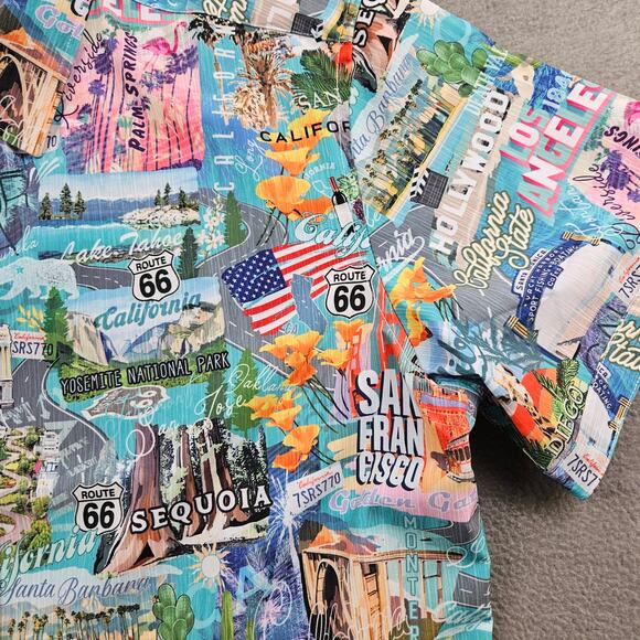 Island Crew Aloha Shirt Mens 2XL California State Print Yosemite Route 66 Travel - Picture 5 of 8